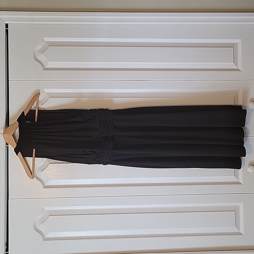 Jones New York Black Maxi Dress Size 12 Sleeveless Ruched Stretch Evening Work - Picture 4 of 4